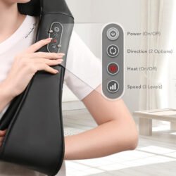 جهاز مساج الرقبة والظهر الكهربائي أثناء الاستخدام مع تسخين مهدئ
